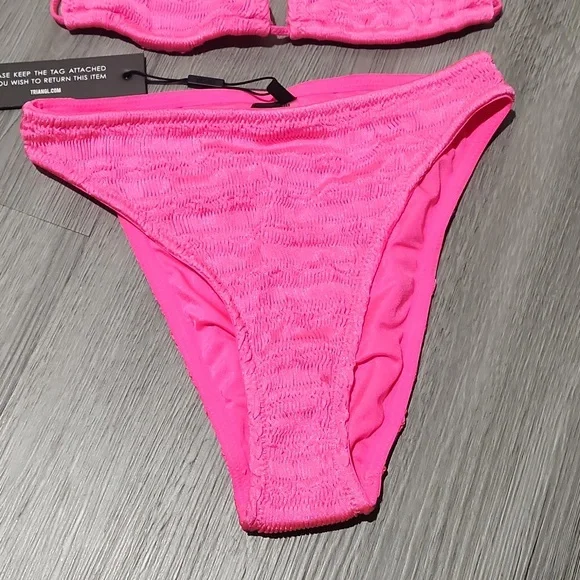 Hot pink thread swim set with bonus bag high waist bottoms string top - Picture 2 of 7